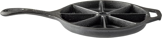TableCraft 10750 Cast Iron Round Corn Bread Skillet with Handle, Pre-Seasoned 8-Wedge Divided Design, 8.75” Diameter x 15.625” Length – Bake Cornbread, Cakes, Frittatas & More – Durable, Even Heating