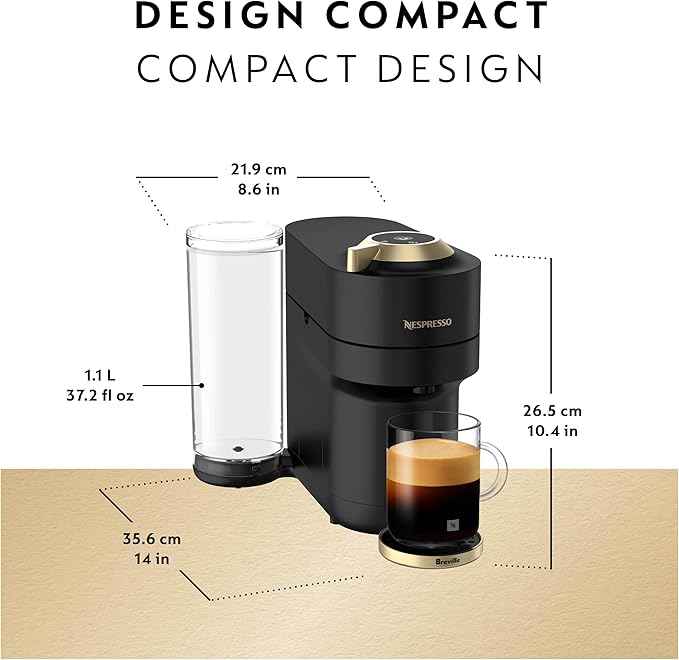 Nespresso Festive Vertuo Pop+ Coffee and Espresso Maker by Breville, Matte Black Gold, 37.2 Fl Oz capacity