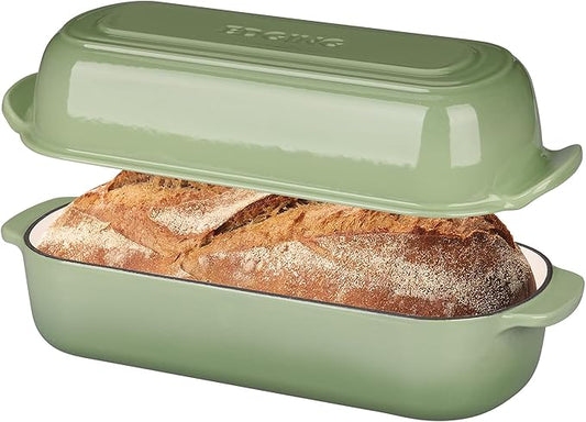 Enameled Cast Iron Loaf Pan with Lid, Bread pan, Dutch Oven Bread pan for Homemade Sourdough Bread Baking, 12.5x5.5 inch, 5qt, Pistachio Green