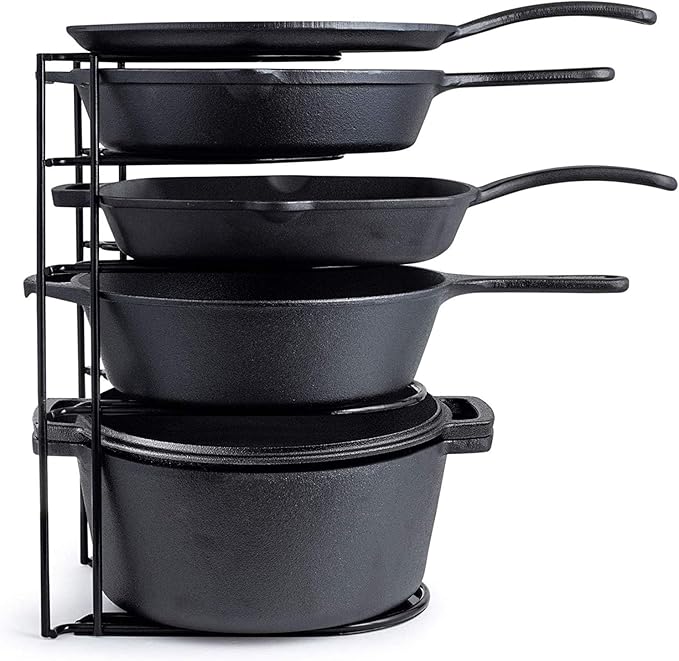 Cuisinel HEAVY DUTY POTS AND PANS ORGANIZER - EXTRA LARGE 5-TIER RACK - HOLDS CAST IRON SKIL