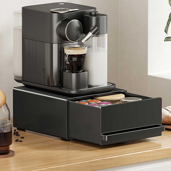 Coffee Pod Organizer Storage Box with Drawer, Space Saving Under-Appliance Storage Holder for Countertop for Kettle, Coffee Makers, Mixers, Sugar, Tea Bags, Coffee Pod