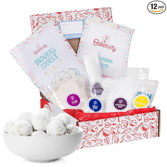 Baketivity Kids Baking Set, Meal Cooking Party Supply Kit for Teens, Real Fun Little Junior Chef Essential Kitchen Lessons, Includes Pre-Measured Ingredients (Baketivity Kit, Snowball)