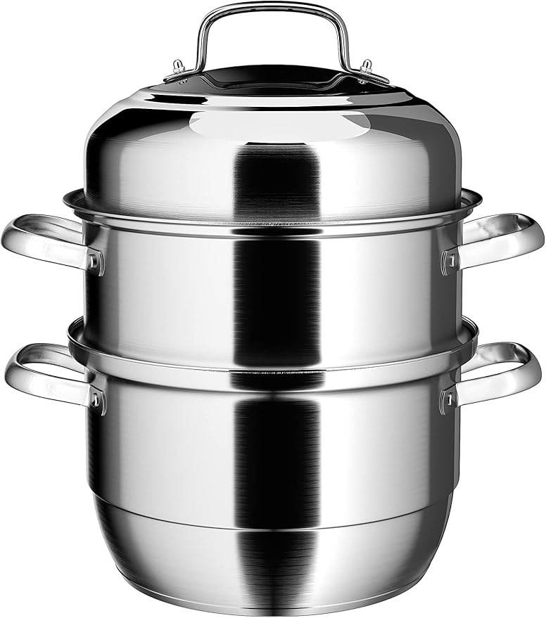 VENTION 3 tier Steamer Pot Stainless Steel Large 34cm, Induction Steamer for Cooking, 13.4 Inch Steam Pot for Dumpling