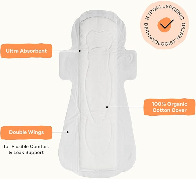 The Honey Pot Company - 48ct - Sanitary Pads for Women - Non-Herbal Overnight w/Wings - Organic Cotton Cover & Ultra-Absorbent Pulp Core - Feminine Care