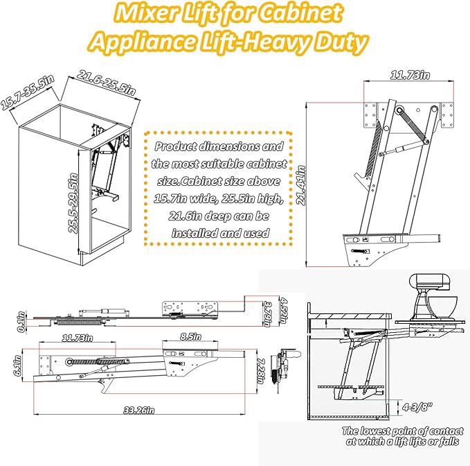 Soft-Close Mixer Lift for Cabinet Appliance Lift for Cabinet, for Cabinet Heavy-Duty for Kitchen Cabinet, Appliance Lift with Locking Mechanism, with Mounting Screw