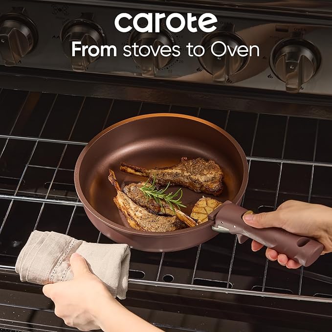 CAROTE 17pcs Pots and Pans Set Non Stick, Gift Set Nonstick Cookware Die-cast Aluminum Detachable Handle, Dishwasher/Oven Safe, Induction Cooking Pot and Pan Sets, Coffee, RV Kitchen Cookwares