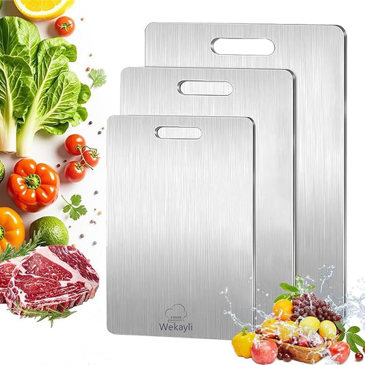 Stainless Steel Cutting Board, 3 PCS Cutting Boards for Kitchen, 304 Stainless Non Stick Chopping Cutting Board for Meat Fruit & Vegetable (15" x 11", 13"x 9", 10" x 6")