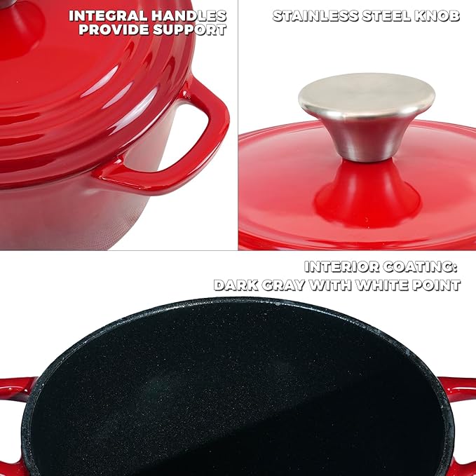 Dutch Oven Pot with Lid 1.8 qt Cast Iron Dutch Oven for Bread Baking Red Enameled Cast Iron Rice Pot with Handels