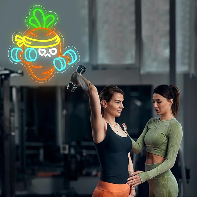 Carrot Lift The Weight Neon Sign Body Building Gym Room Window Decoration Open Gym And Fitness Light Up Sign Workout Club Wall LED Decoration Funny Light for Wall Decor
