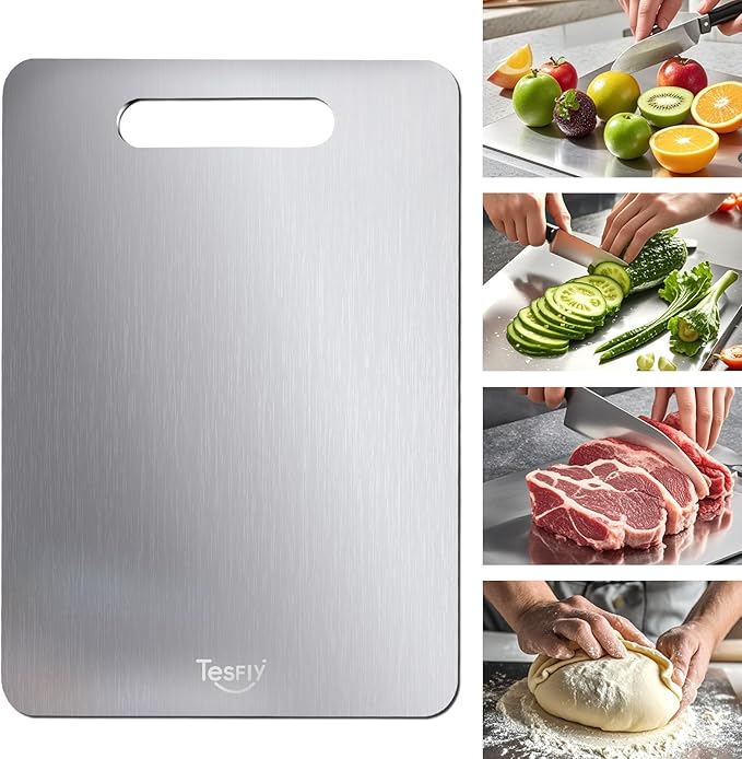 New Titanium Cutting Board -100% Pure Titanium Cutting Boards For Kitche,Easy to clean, Double-sided food-grade Cutting Board For Meats, Fruits And Vegetables (15 * 11)