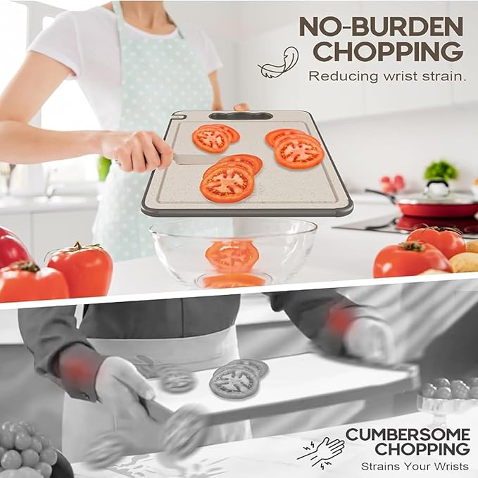 TIBO Cutting Board – 14.5 * 9.8in TIBO Titanium Cutting Board with Built-In Knife Sharpener, Double-Sided Pure Titanium & PP Kitchen Board, Food Prep Board for Meat & Veggies