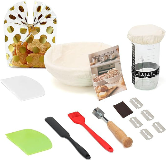 Sourdough Starter Kit Includes Round and Oval Proofing Baskets, Bread Hoops, Fermentation Jars, Dough Scrapers, Molds, and Storage Bags, A Complete Set of Bread Baking Tools (56PCS)