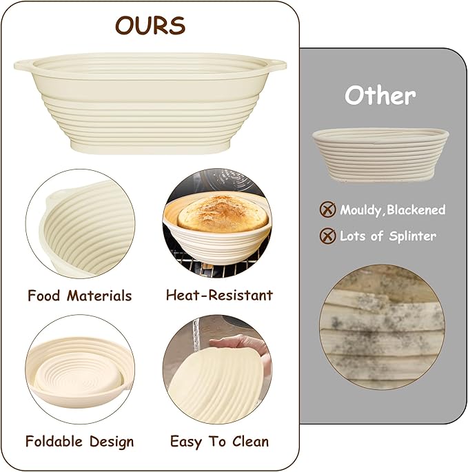 17-Piece Sourdough Starter Kit – Silicone Bread Proofing Basket Set with Round & Oval Food-Grade Bannetons, Liners, Whisk, Lame, Jar, and Baking Tools for Homemade Bread
