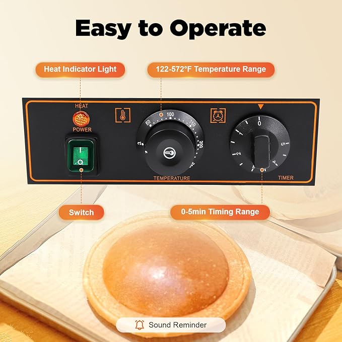 Electric Burger Baking Machine Commercial Cone Maker Double-Sided Constant Heating Ice Cream Sandwich Maker for Home Kitchens Snack Food Factories Panini Press Machine