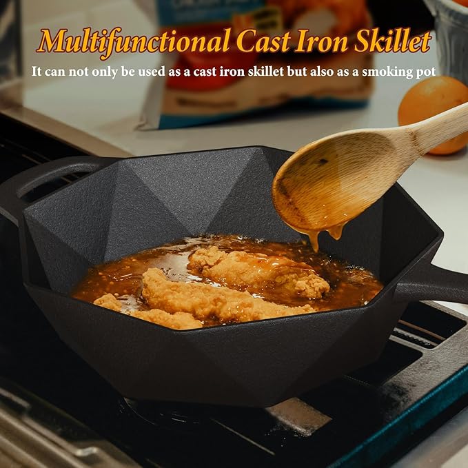 Dual-Layer Wood Stove Steamer/Humidifier + 6.5 Inch Octagon Cast Iron Skillet with Lid – Multi-Functional for Steaming, Frying, Baking & Stove