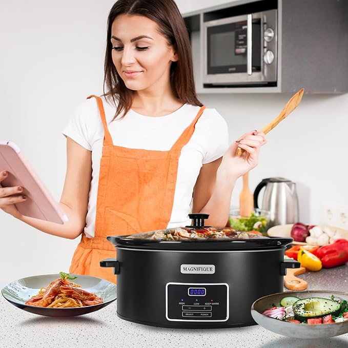 8 Quart Programmable Slow Cooker, Kitchen Appliances, Perfect Kitchen Small Appliance for Family Dinners, Black Stainless Steel