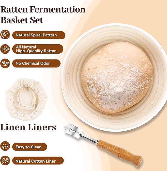Sourdough Starter Kit,19PCS Banneton Bread Proofing Basket with Glass Sourdough Starter Jar, Sourdough Bread Baking Supplies, 9'' Round Bread Proofing Basket, for Bread Making Baking Fermentation