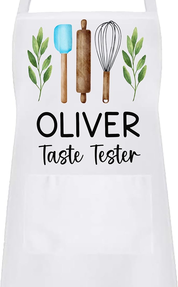 Personalized Baking Tools Kitchen Apron, Adjustable 2 Pockets, Blue Spatula Custom gift for baker