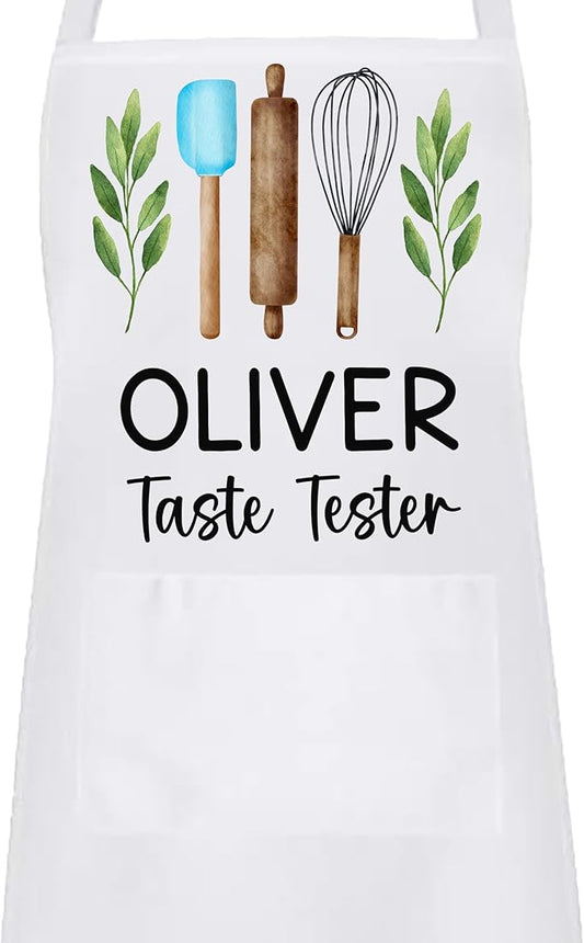 Personalized Baking Tools Kitchen Apron, Adjustable 2 Pockets, Blue Spatula Custom gift for baker