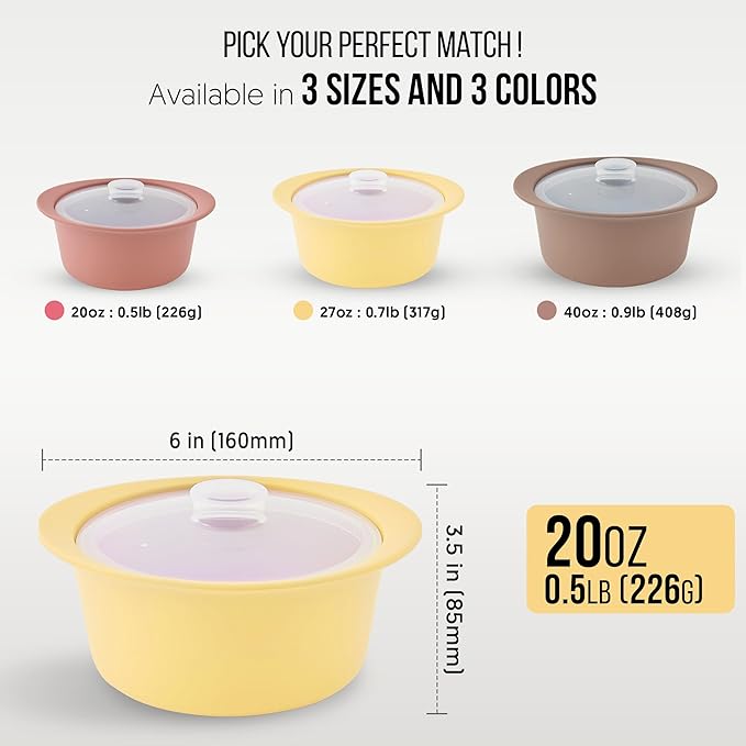 20oz Platinum Silicone Microwave Steamer Pot with Handle & Lid - Korean 100% Food-Grade Steamer Bowl, Heat-Resistant Cooker with Steam Holes, Easy Clean, Dishwasher Safe, Yellow