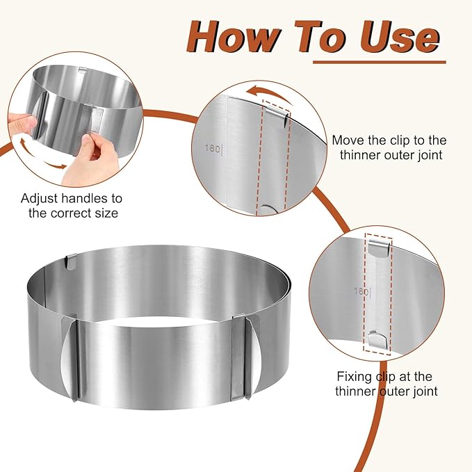 HARFINGTON 6" to 12" Cake Ring 6cm High Adjustable Round Cake Ring Stainless Steel Mousse Baking Moulds Bakeware Supplies for Baking Cooking Making Tool