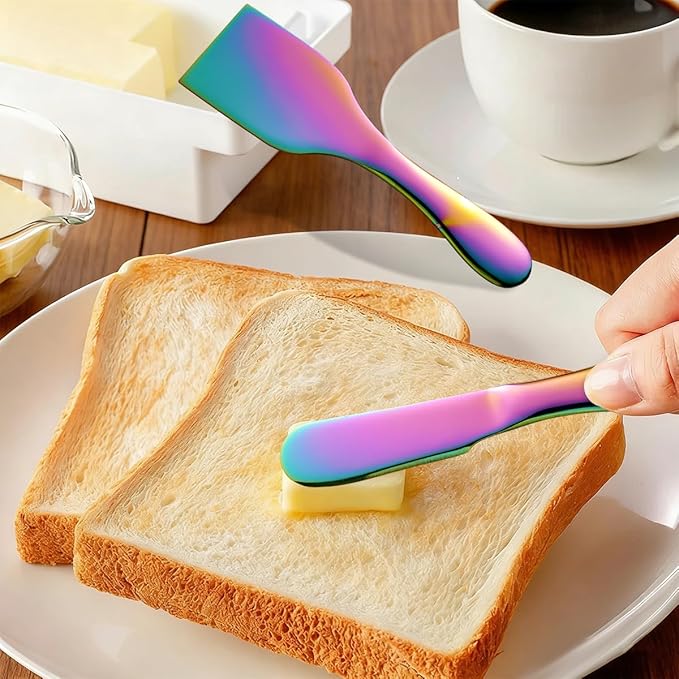 Rainbow Cheese Knives Set Stainless Steel Kitchenware Gadgets 7 Pieces include Colorful UtensilsCheese Knife,Cheese Spreader,Color Cheese Forks, Cheese Slicer,Cheese Cutter, Butter Knife