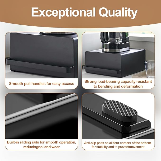 Coffee Pod Organizer Storage Box with Drawer, Space Saving Under-Appliance Storage Holder for Countertop for Kettle, Coffee Makers, Mixers, Sugar, Tea Bags, Coffee Pod