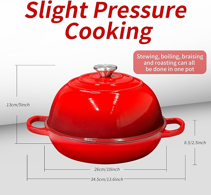 Bread Dutch Oven for Sourdough Bread Baking – Cast Iron Dutch Oven Pot with Lid, Enameled Bread Baker, 6 Quart/26cm Red