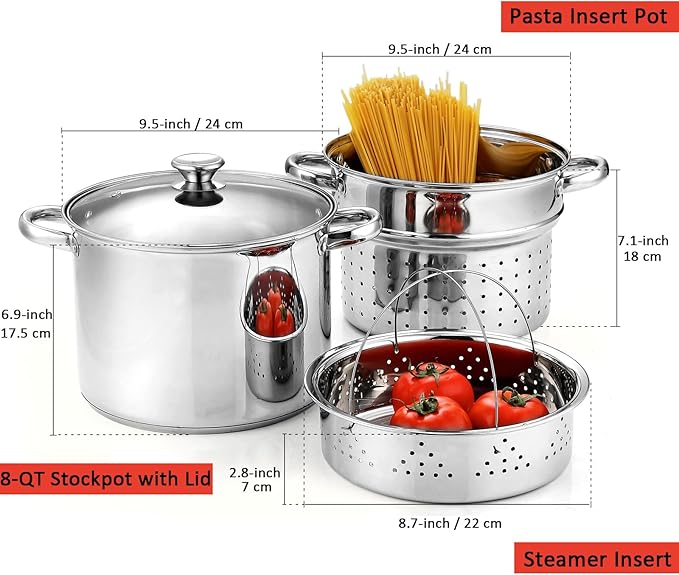 Stainless Steel 4 Piece Pasta Cooker Steamer Multi-Pot