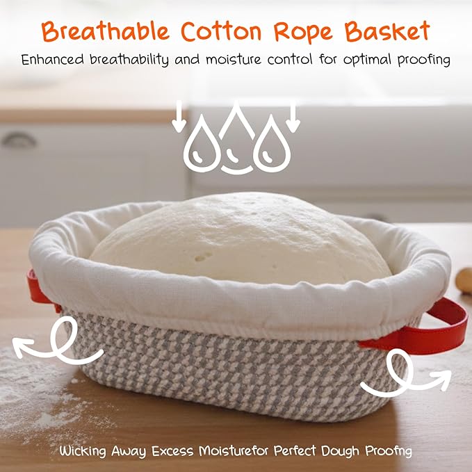 Sourdough Bread Baking Supplies, Cotton Rope Sourdough Starter Kit with 9'' Round & 10'' Oval Banneton Basket with Non-Stick Dutch Oven Liner & Covers, Sourdough Gift for Bakers Women Wife Mom(39pcs)