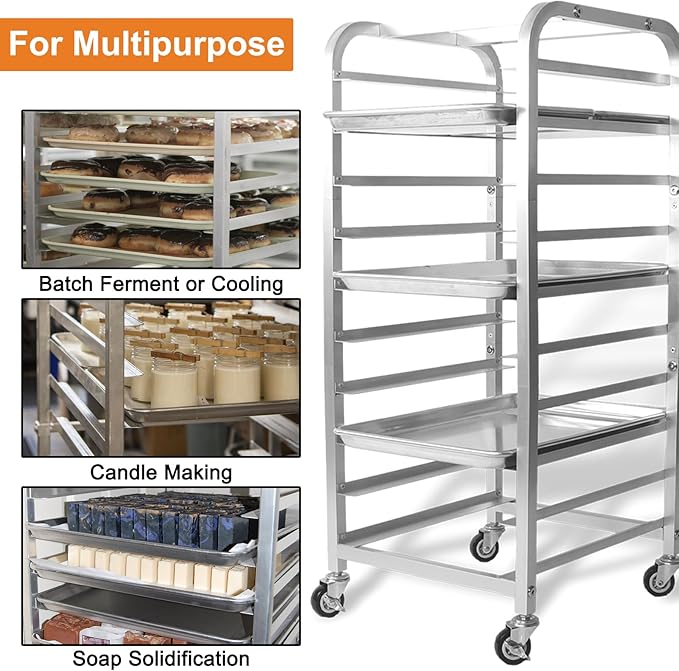 10-Tier Quarter & Half Sheet Pan Rack - Bread Baking Speed Rack for Cooling, Bakery Stand with wheels for Bun Pan Tray, Home Kitchen Tiered Rolling Cart for Oven(for 1/2 & 1/4 Sheet)