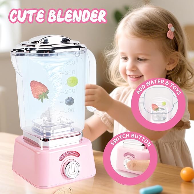 Kids Play Kitchen Accessories Toys Set,Prented Play Kitchen Appliances Playset,Blender,Coffee Maker,Mixer,Toaster with Light & Sound,Kitchen Sets for Kids Age 4-8,Pink Kitchen Toys for Toddler Girls