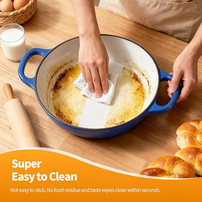 ONKO Dutch Oven For Sourdough Bread Baking, 6QT Enameled Cast Iron Dutch Oven Pot With Lid, Non-stick Sourdough Baking Pan with Bread Dome, Round Ceramic Dutch Ovens Pot with Cloche for Homemade