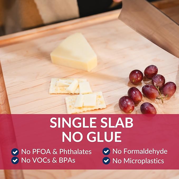Cutting Board Made in USA - NO GLUE - SINGLE SLAB - Maple Wood Butcher Block by Virginia Boys Kitchens - 100% real hardwood 17" x 11" x 1.5" Thick Wood (Maple Wood, 17" x 11" x 1.5")