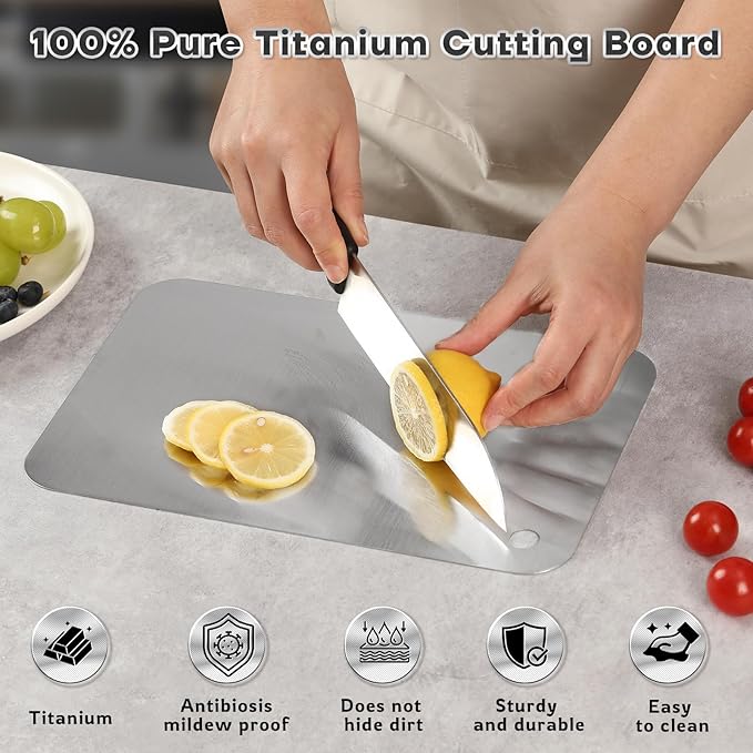 Katuchef Titanium Cutting Boards for Kitchen 100% Pure Ti Katu chef Titanium Cutting Board set Double Sided Non Toxic Titanware Chopping Board,Durable Dishwasher Safe Cutting Boards(2PC-S+XL)