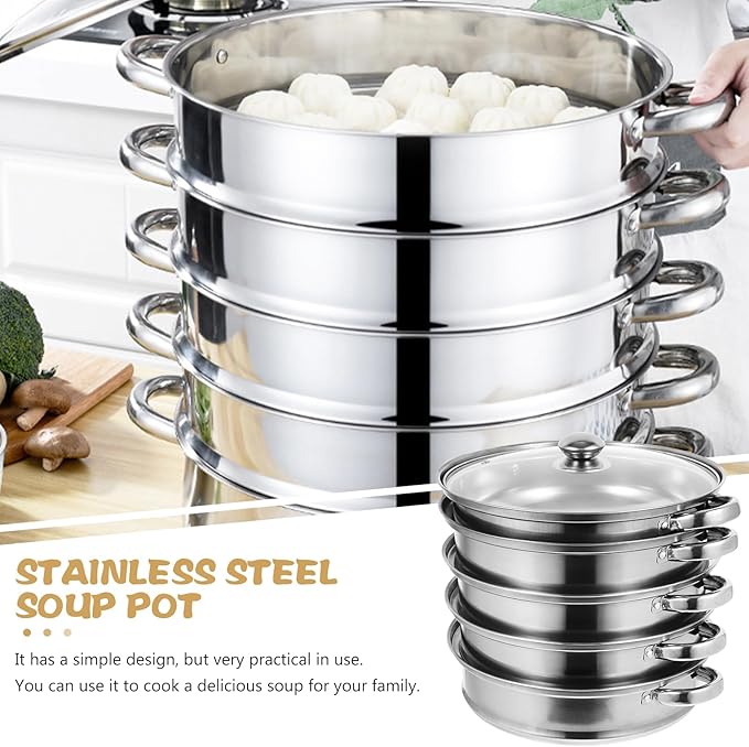 Luxshiny 5 Layer Stainless Steel Steamer Pot 12.20In Multifunctional Stockpot for Cooking Soup Dumplings Vegetables Home Kitchen
