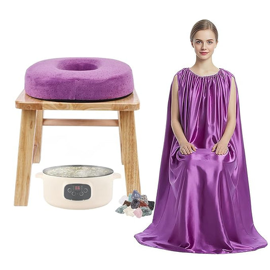 Yofuly Yoni Steamer for Women, Wooden V Steam at Home Kit with Gown, Cushion and Healing Crystal, Wood Steaming Seat for Feminine Odor, PH Balance, Postpartum Care and Cleansing