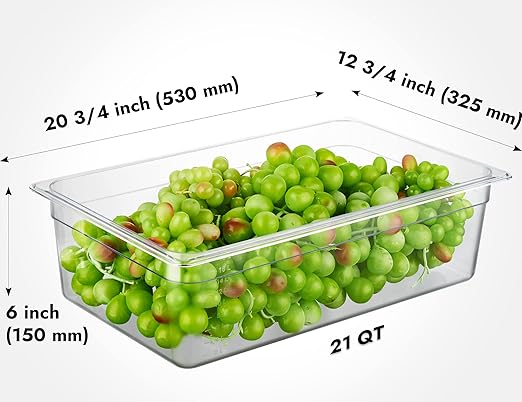 CURTA 6-Pack Full Size 6" Deep NSF Polycarbonate Food Pans | Dishwasher & Freezer Safe Clear Container for Prep Tables, Buffet, Salad Bar, Commercial & Home Kitchen