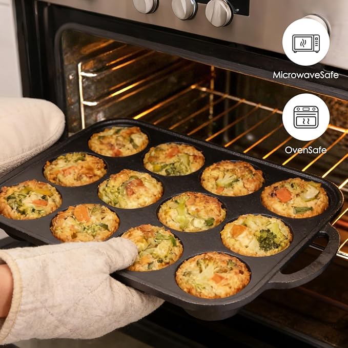 2pack Cast Iron Muffin Pans for Baking 12 Cup Regular Size Cupcake Pan with Handle Pre-Seasoned Muffin Pans Molds