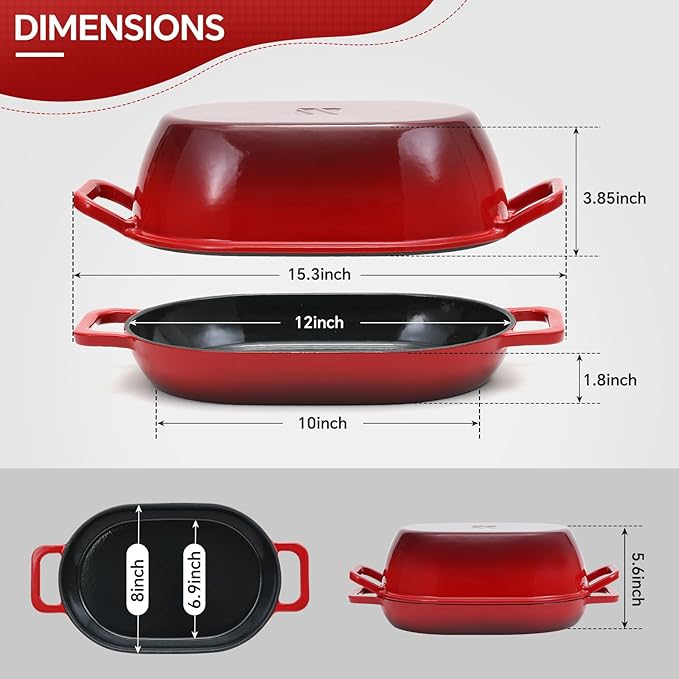 Enameled Cast Iron Oval Dutch Oven for Bread Baking，12"x8" Bread Pot with Lid，Ideal for Sourdough, Artisan Loaves & Family Meals，5 Qt