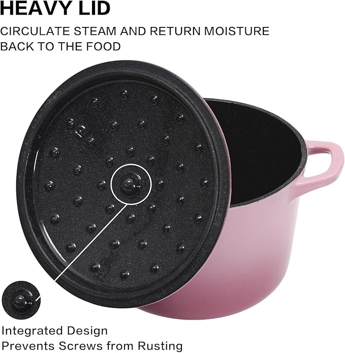 Dutch Oven Pot with Lid 2.8 qt Cast Iron Dutch Oven for Bread Baking Pink Enameled Cast Iron Rice Pot with Handels