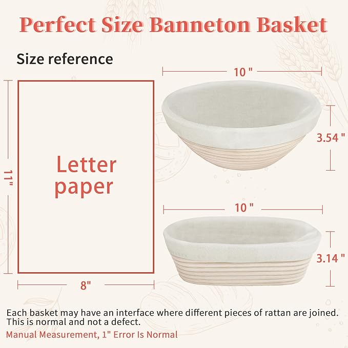 Aliggbent 38Pcs Sourdough Bread Baking Supplies, 10'' Round & Oval Banneton Bread Proofing Baskets with 24 oz Sourdough Starter Jar Kit, Digital Scale, Bags & Bread Making Tools Kit for Artisan Baking