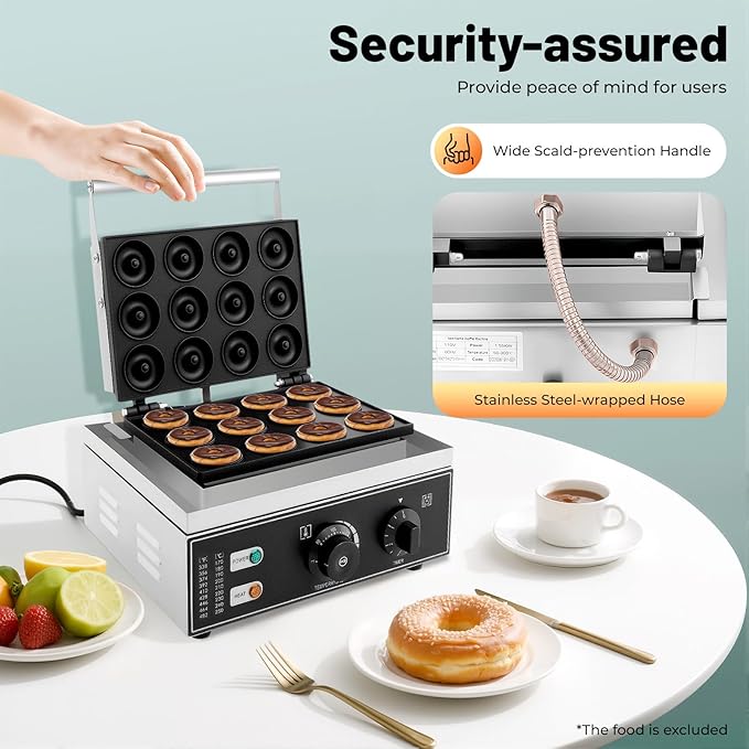 Electric Donut Maker, 12 Holes Commercial Donut Machine 110V 1500W Double-Sided Heating Nonstick Electric Mini Doughnut Donut Machine for Home, Bakery, Dessert Shop, Mall, Coffee Shop