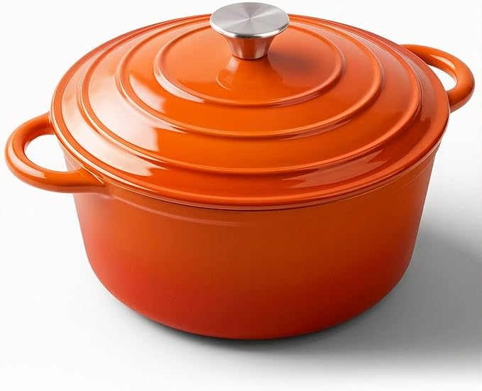Miereirl 6 Quart Enameled Dutch Oven Pot with Lid, Cast Iron Dutch Oven with Dual Handles for Bread Baking, Cooking, Non-stick Enamel Coated Cookware (Orange)