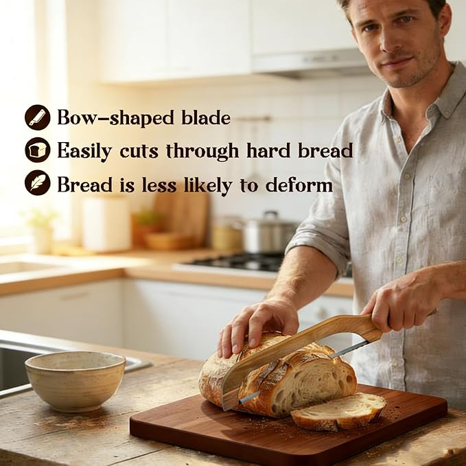 Sourdough Bow Knife And Board, Bread Board And Knife Set, Solid Wood, For Homemade Bread, Bagels, Toast, Kitchen & Home Baking Tool
