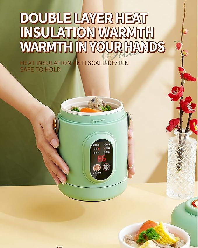 Multifunctional Health Pot, 500W Portable Mini Electric Cooker with Ceramic Glaze Inner & Steamer, Small Slow Cooker with 12-Hour Reservation, for Porridge, Rice, Soup & Steaming (1200ml-Pink)