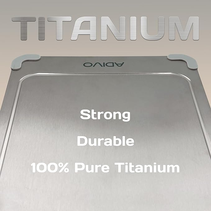 Adivo 100% Pure Titanium Cutting Board for Kitchen, Double-Sided Titanium Cutting Board with Juice Groove, Easy to Clean Metal Chopping Board for Meat Vegetables Fruit, Dishwasher Safe (15.3x11) Large