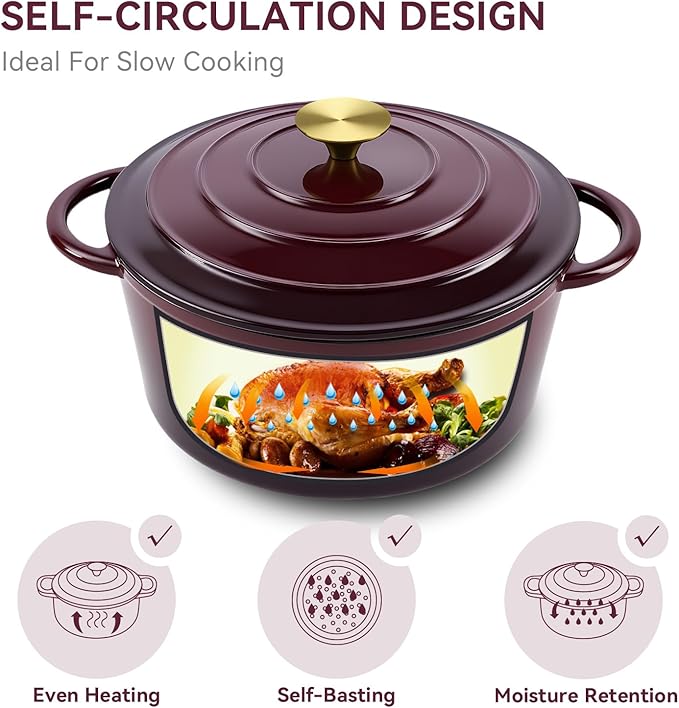 Miereirl 4.5 Quart Enameled Dutch Oven Pot with Lid, Cast Iron Dutch Oven with Dual Handles for Bread Baking, Cooking, Non-stick Enamel Coated Cookware, Fig