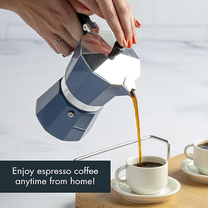 Primula Classic Stovetop Espresso and Coffee Maker,Moka Pot for Italian and Cuban Café Brewing,Greca Coffee Maker,Cafeteras,6 Espresso Cups,Blue,(Pack of 4)