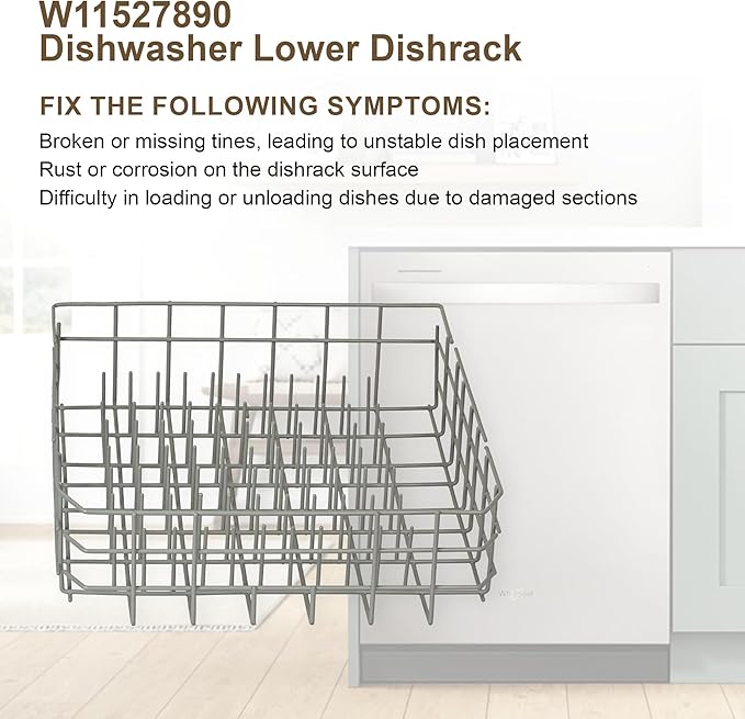 W11527890 Dishwasher Lower Dishrack Compatible with Whirlpool Kenmore Kitchen Aid Maytag replace 8519566 W10199774 W10525641 W10525642 W10525643 WPW10525642 WPW10525643